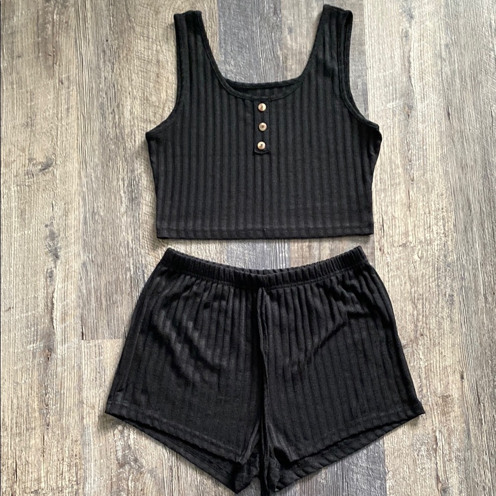 Black Ribbed Sleepwear Set